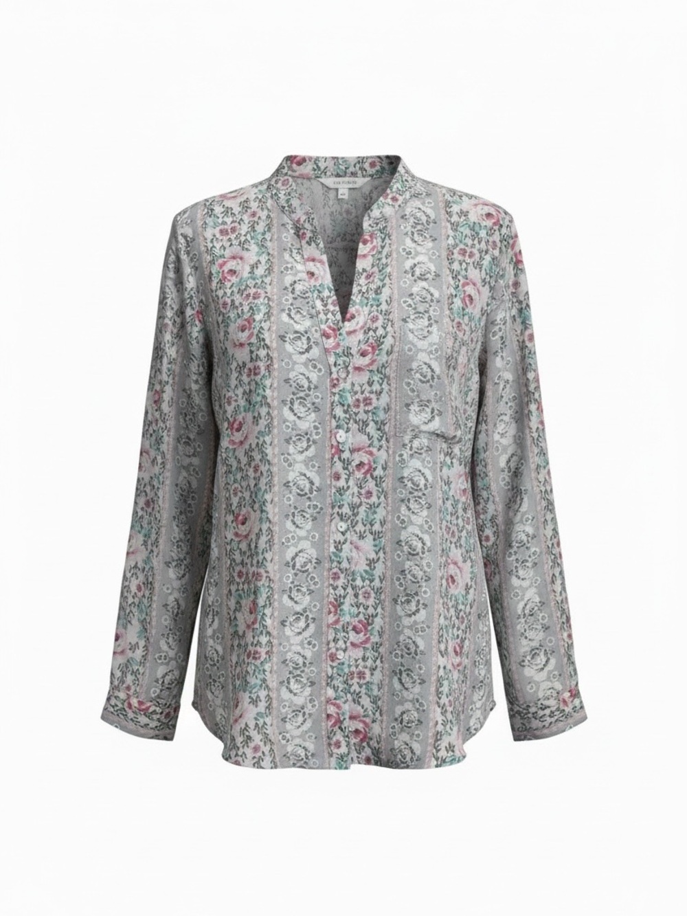 KUT FROM THE KLOTH Sheer gray and pink floral pattern long sleeve top size XL